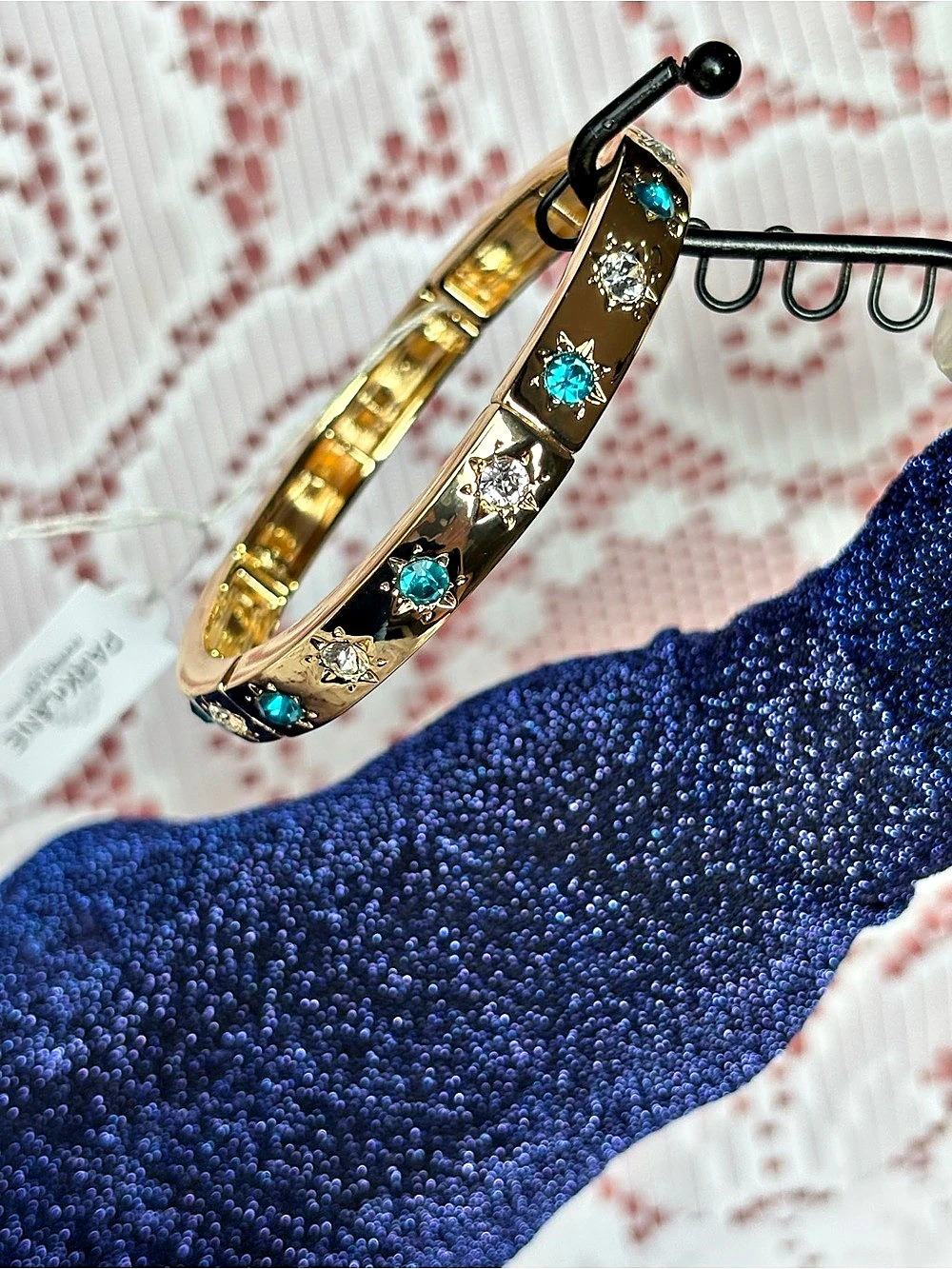 Park Lane Big Sky Gold-Tone Turquoise Clear Stones Stretch Bangle